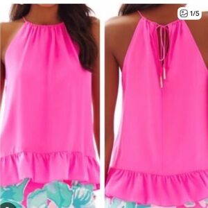 Lilly Pulitzer Bright Pink Ruffle Halter Top